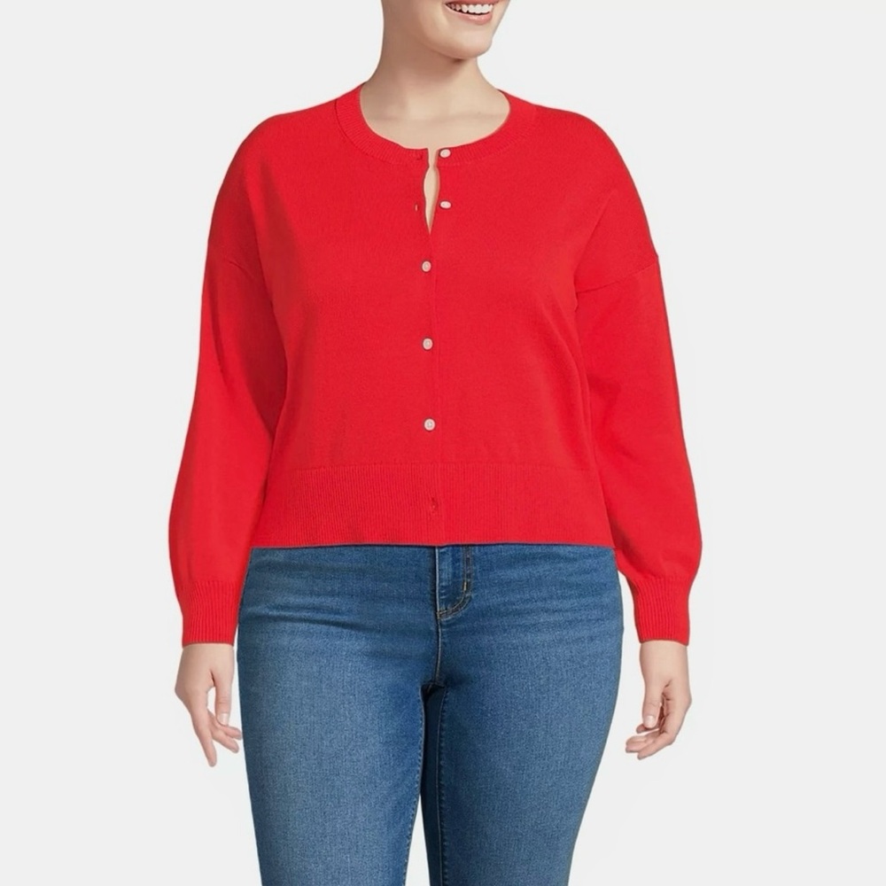 Lands' End Red Long Sleeve Button Up Cardigan Sweater Women’s Size XL NWOT - Picture 2 of 8